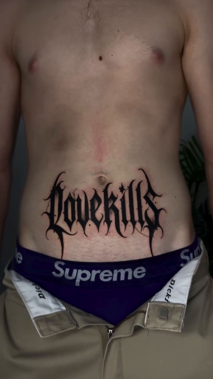 Tattoo by @ariusink โ lettering_script, blackwork