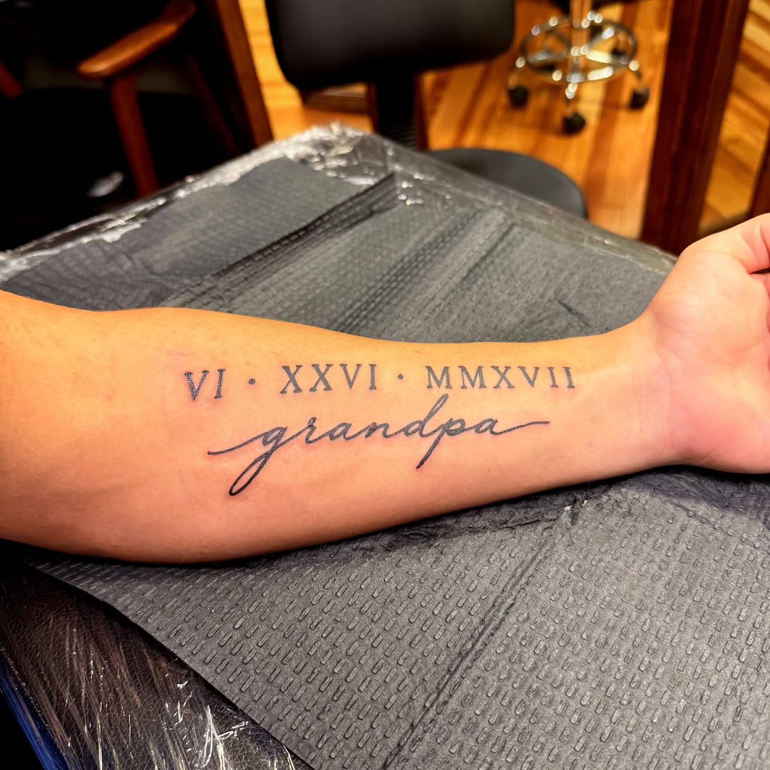 Tattoo by @rockinr33d.tattoos — lettering_script, fine_line