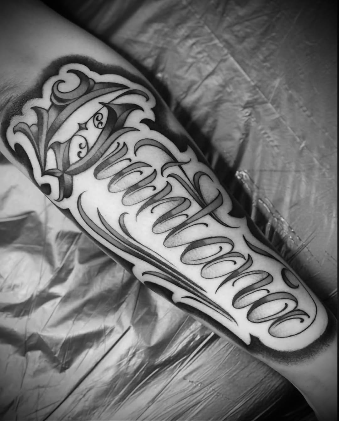 Tattoo by @bigstevelewis — lettering_script, chicano