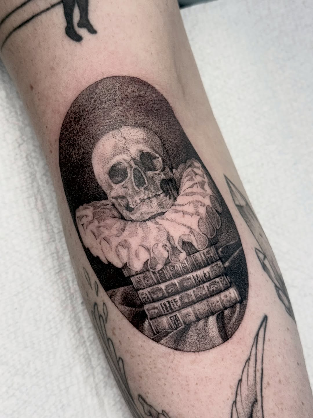 Tattoo by @jesskuesperttattoo — dotwork, black_and_grey