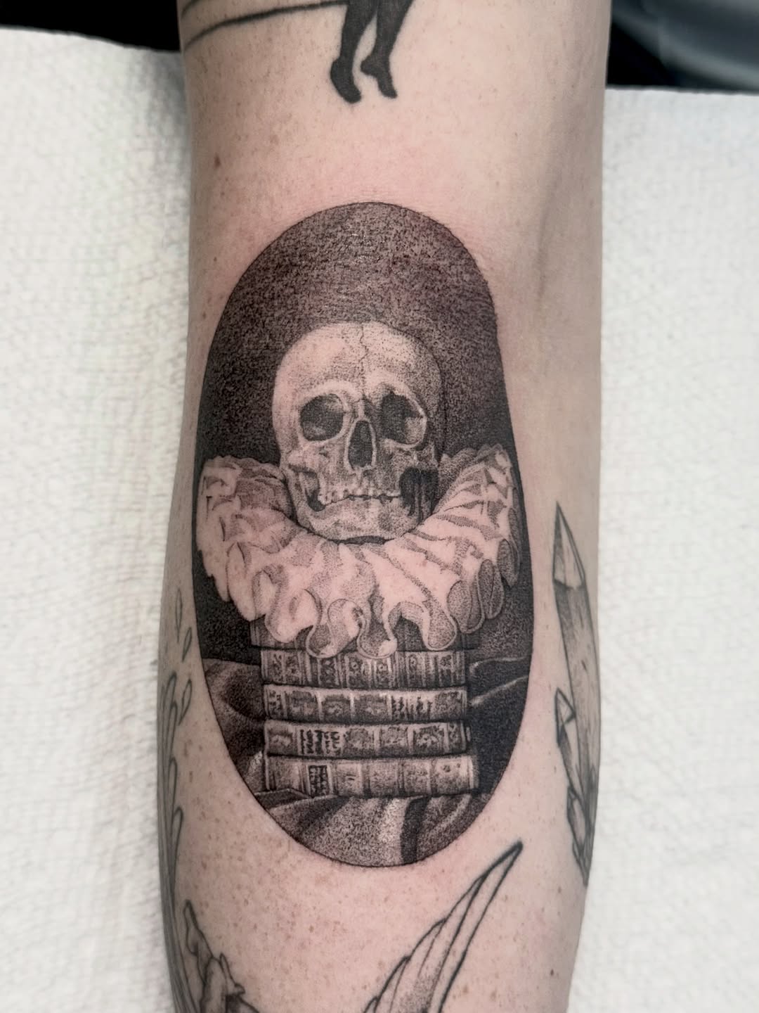 Tattoo by @jesskuesperttattoo — dotwork, black_and_grey