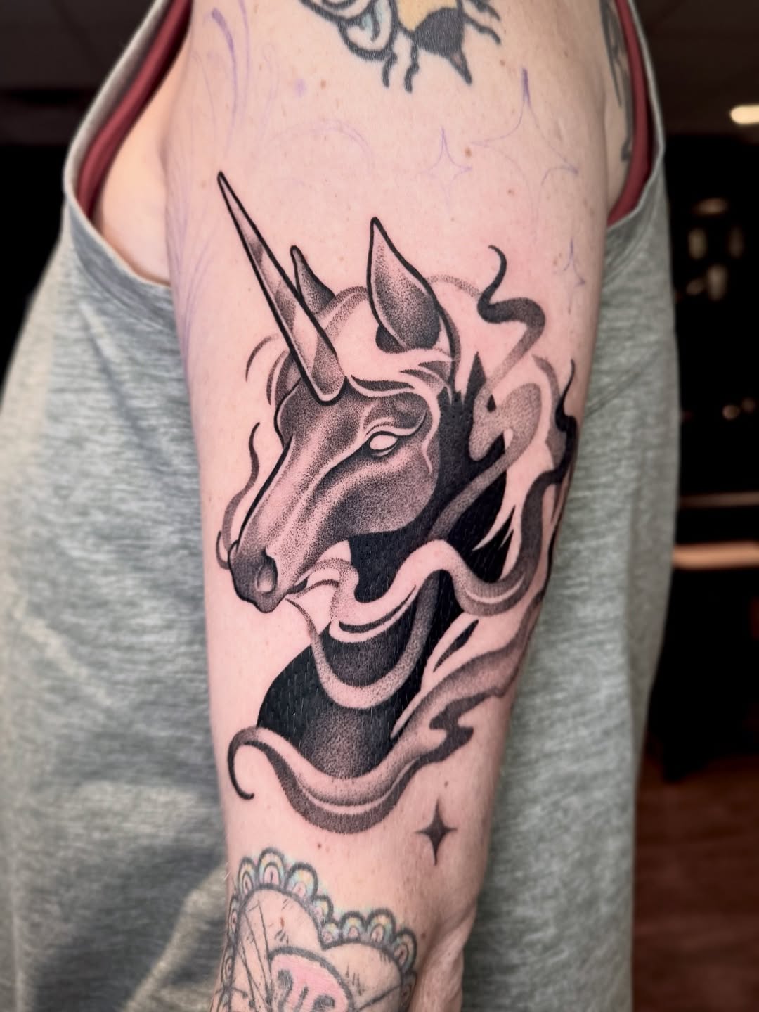 Tattoo by @taylor.inks — blackwork, dotwork