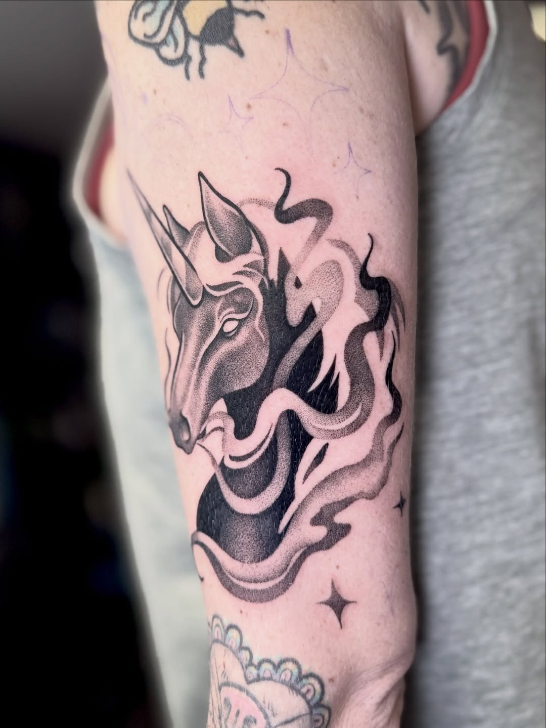 Tattoo by @taylor.inks — illustrative, dotwork