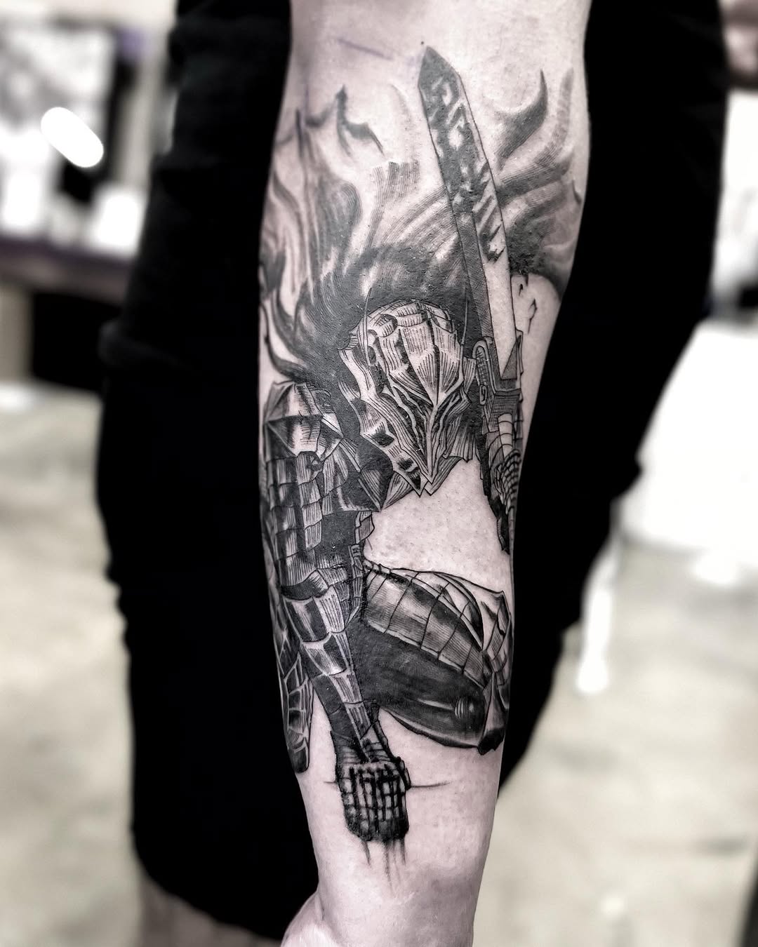 Tattoo by @godlikeadog โ anime, black_and_grey