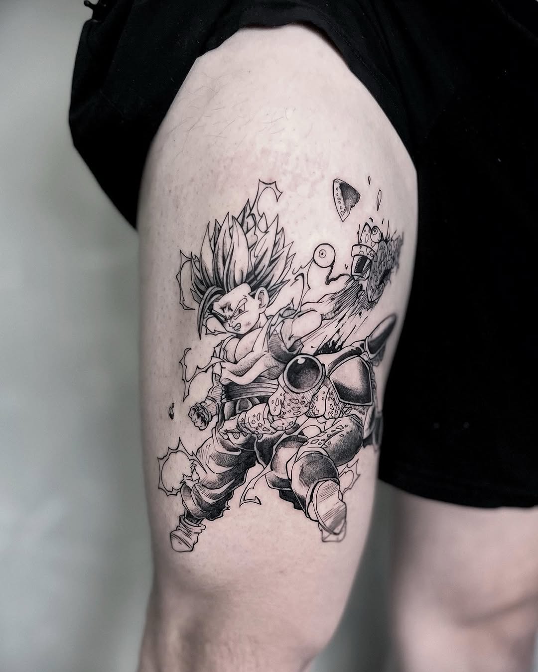 Tattoo by @godlikeadog โ anime, black_and_grey