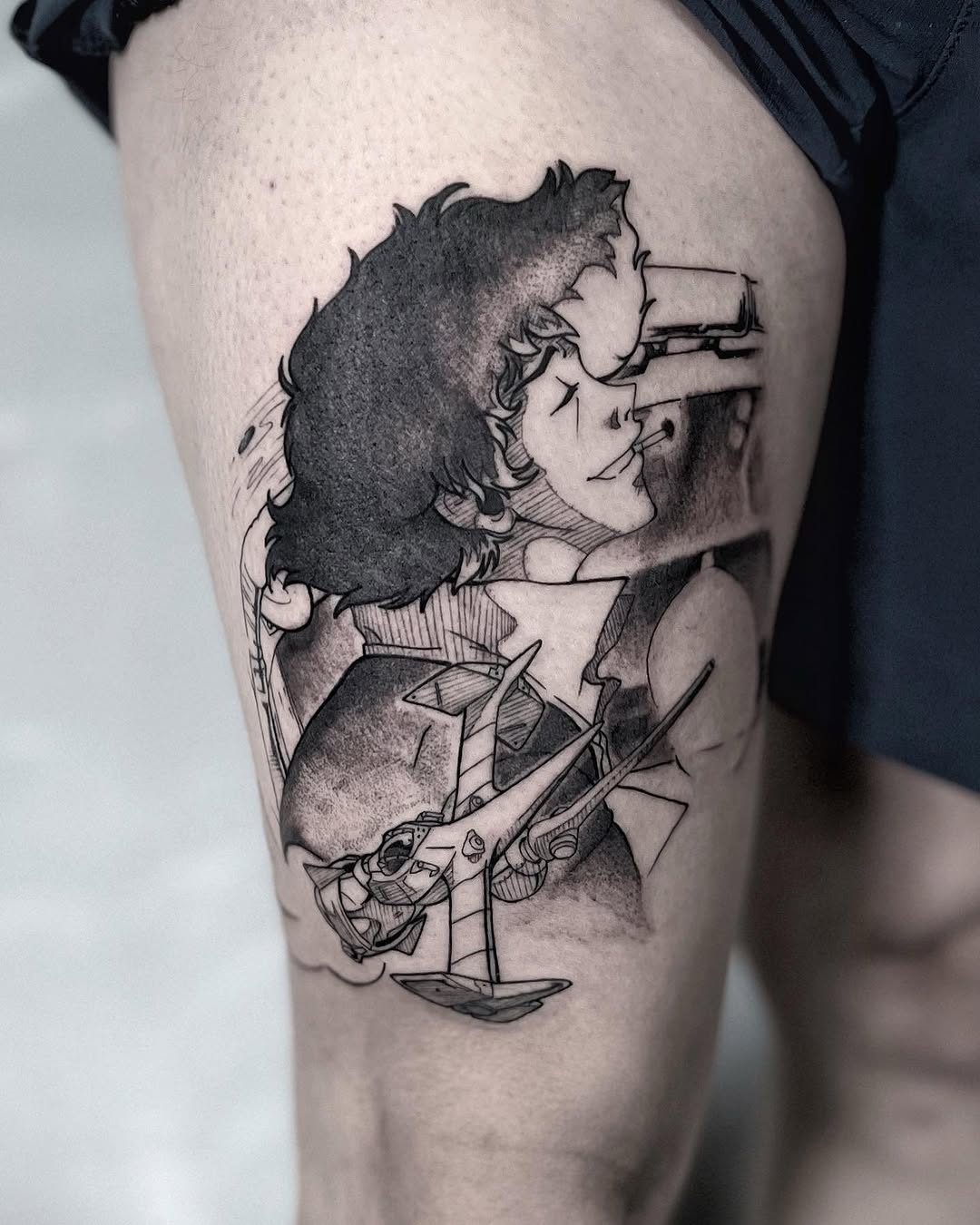 Tattoo by @godlikeadog โ anime, black_and_grey