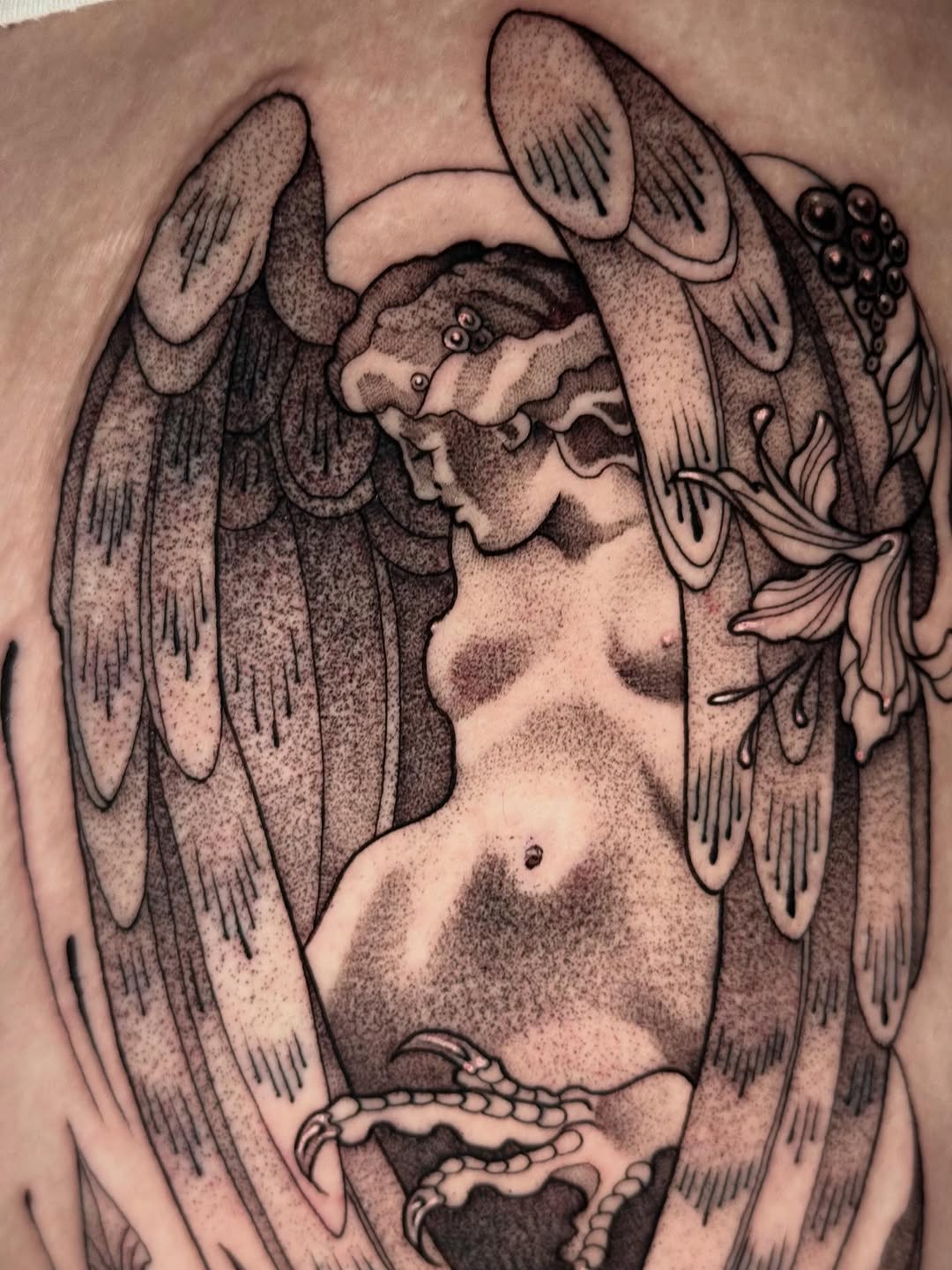 Tattoo by @mad_s_ink — dotwork, black_and_grey