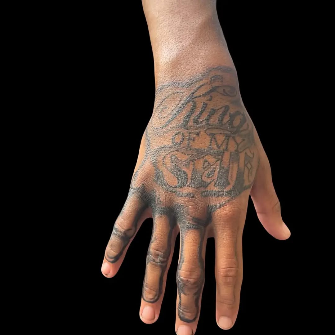 Tattoo by @inkbyhood508 โ lettering_script, blackwork