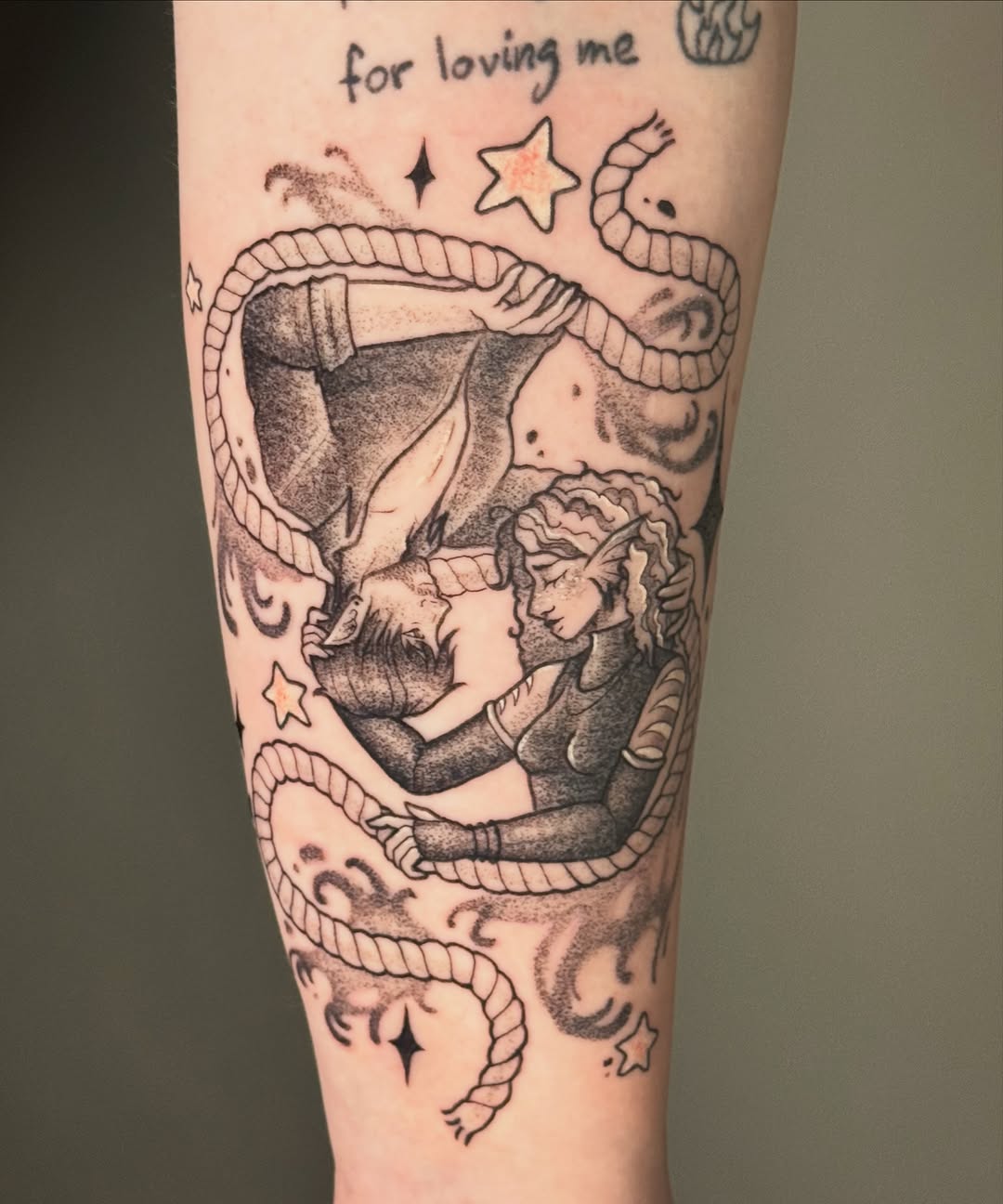 Tattoo by @jbug.ink — illustrative, dotwork
