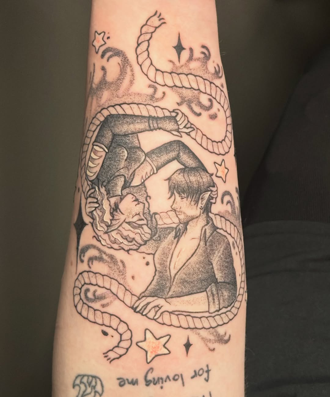 Tattoo by @jbug.ink — illustrative, dotwork
