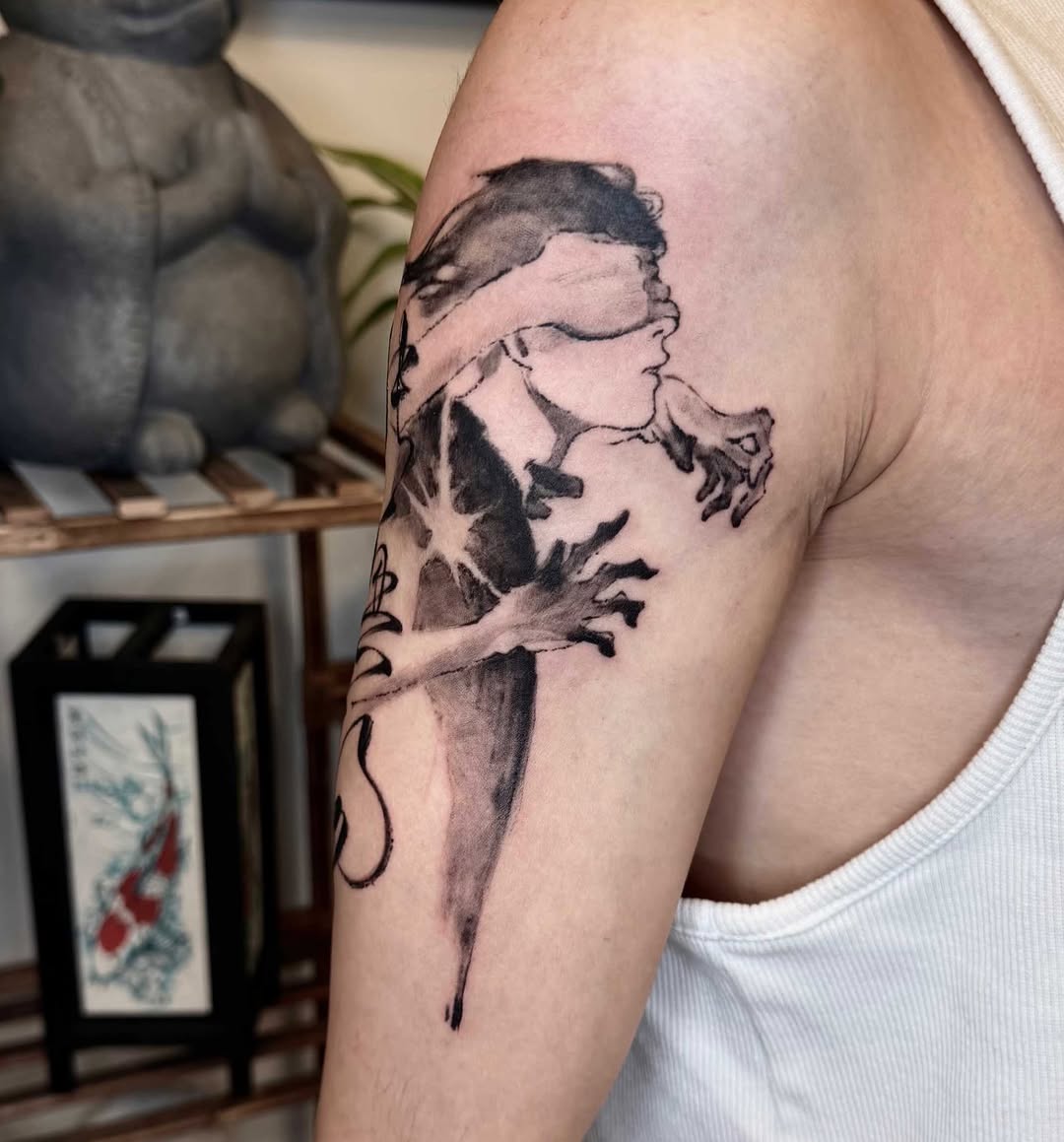 Tattoo by @xinnf_tattoo — illustrative, black_and_grey
