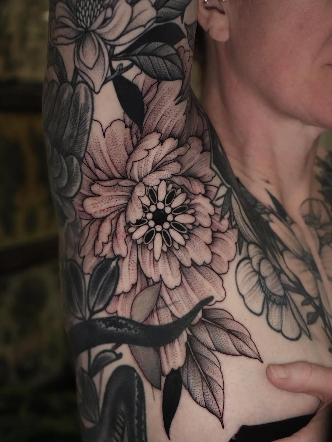Tattoo by @thiefhands — black_and_grey, dotwork