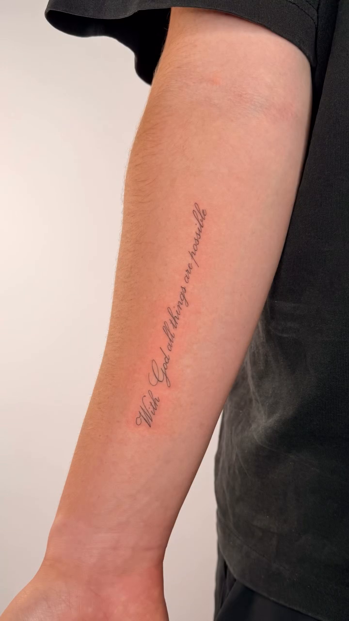 Tattoo by @mjae.inked — lettering_script, fine_line