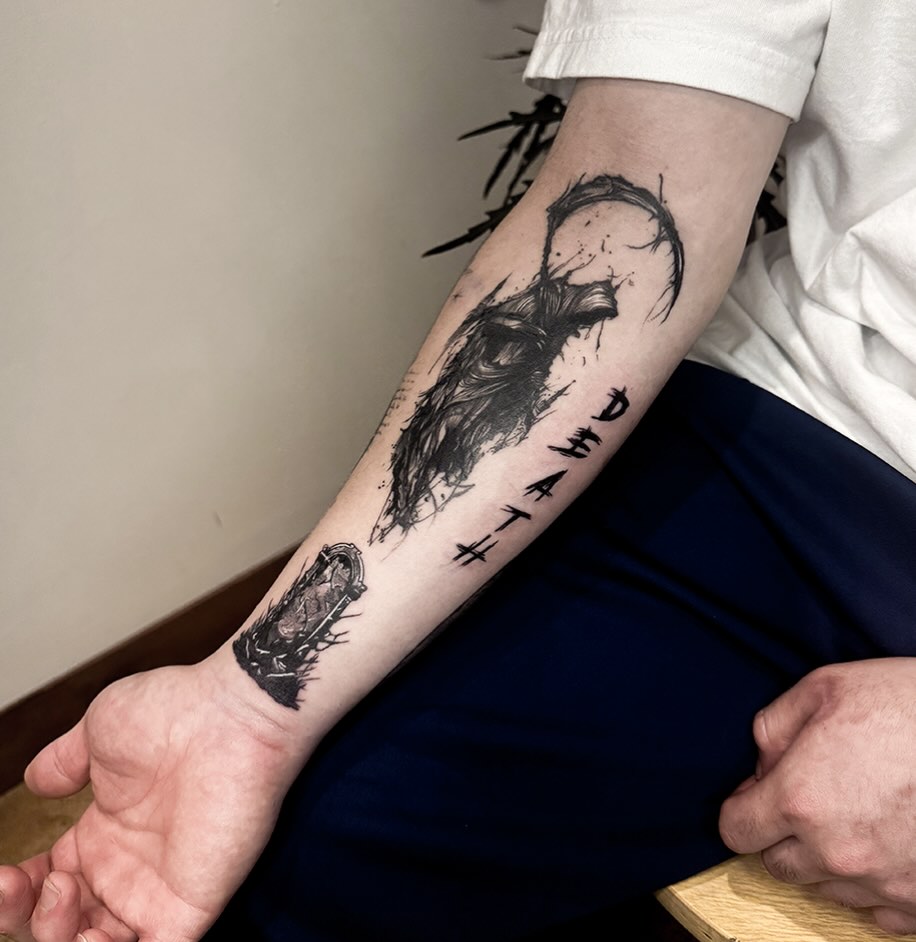 Tattoo by @swani_tattoo — black_and_grey, trash_polka