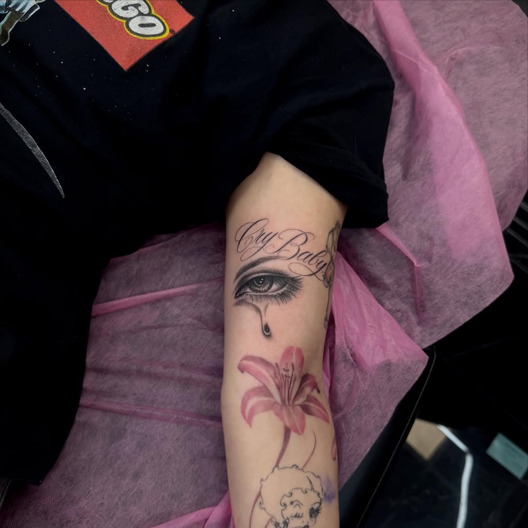 Tattoo by @fuxwithamber β lettering_script, black_and_grey