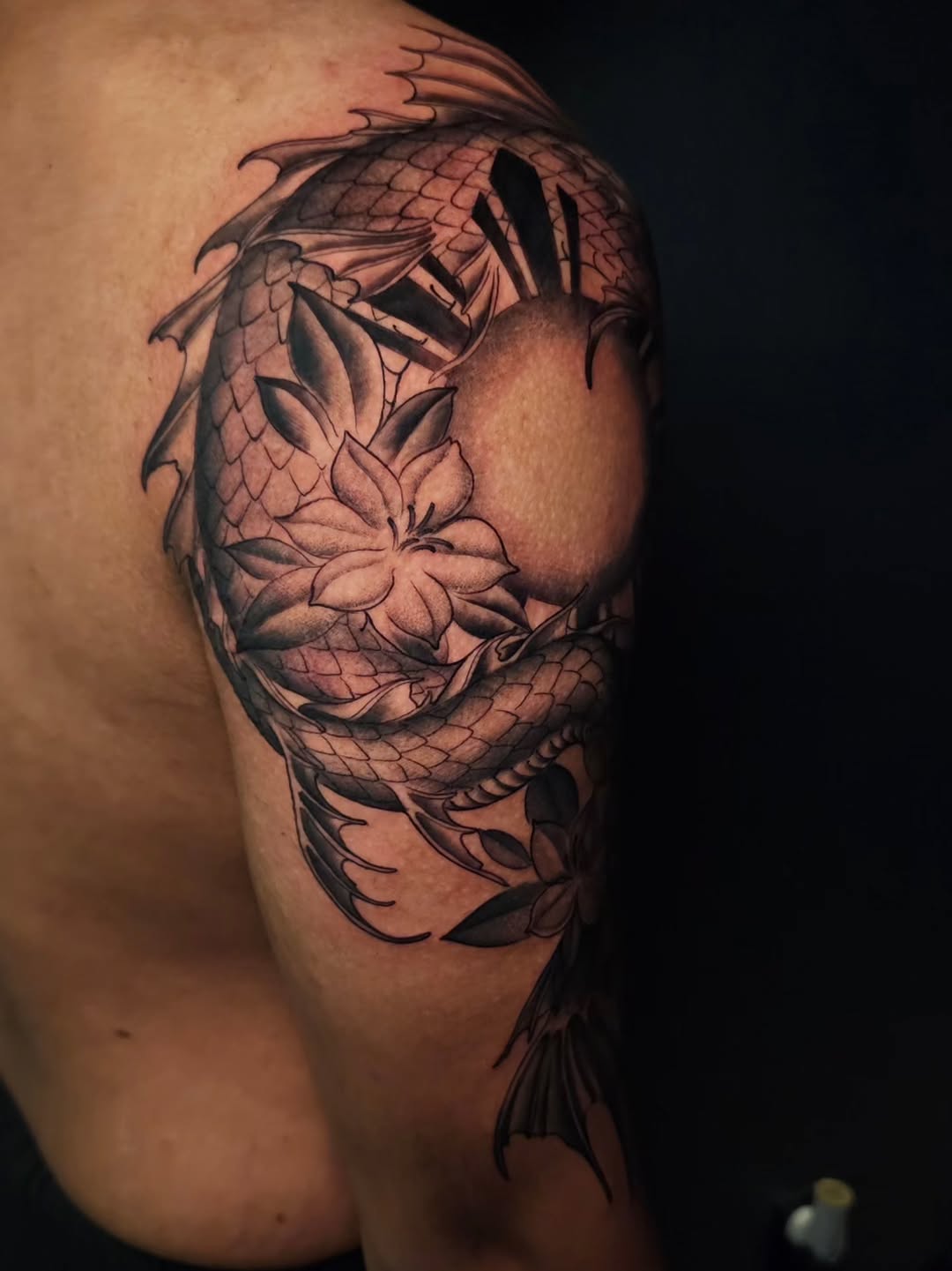 Tattoo by @mewskaadri — japanese_irezumi, black_and_grey