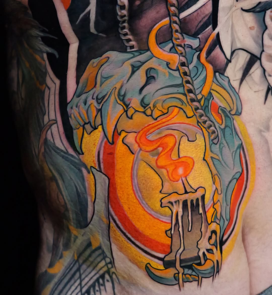 Tattoo by @weekstattoo — dark_realism, trash_polka