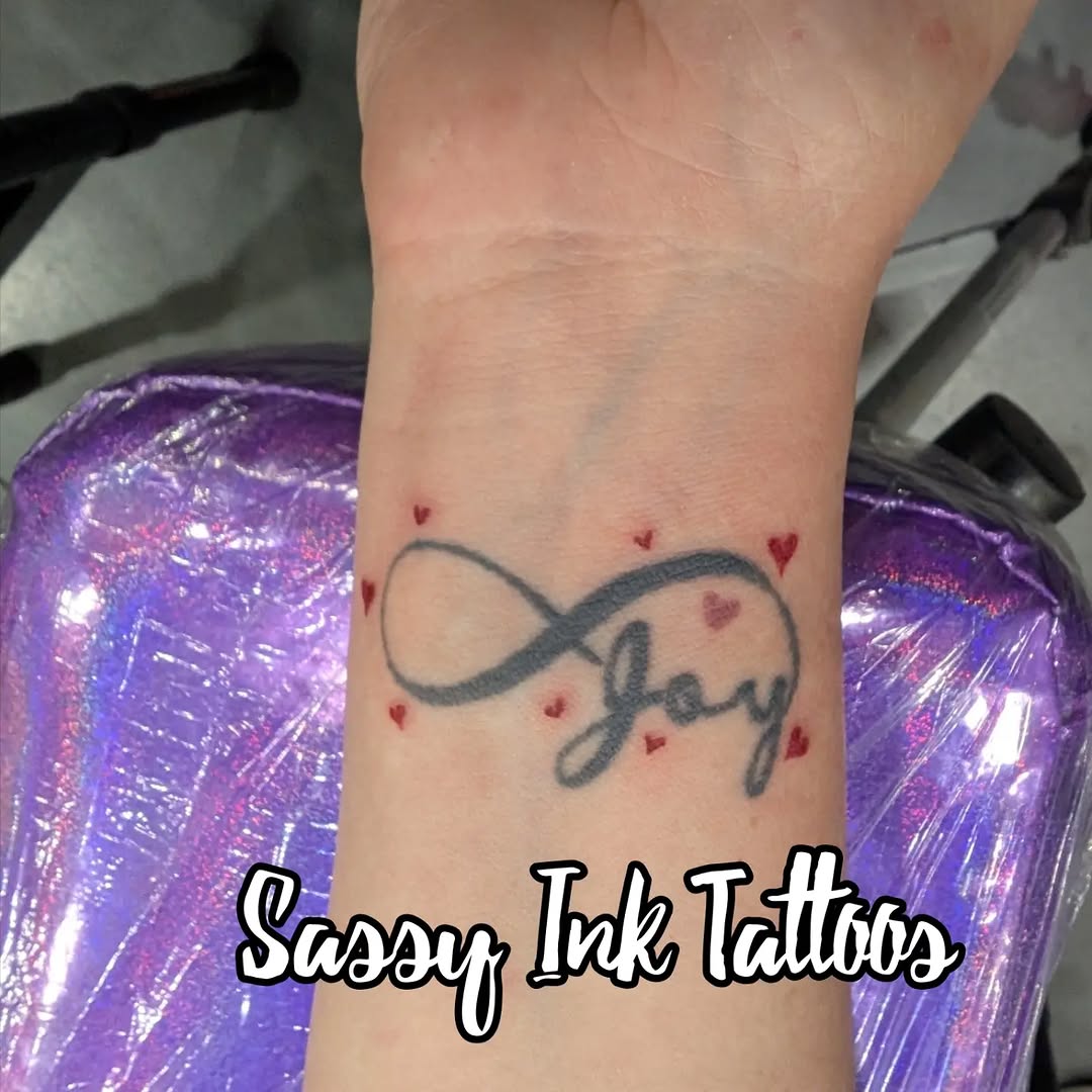 Tattoo by @sassyinktattoos — lettering_script, fine_line