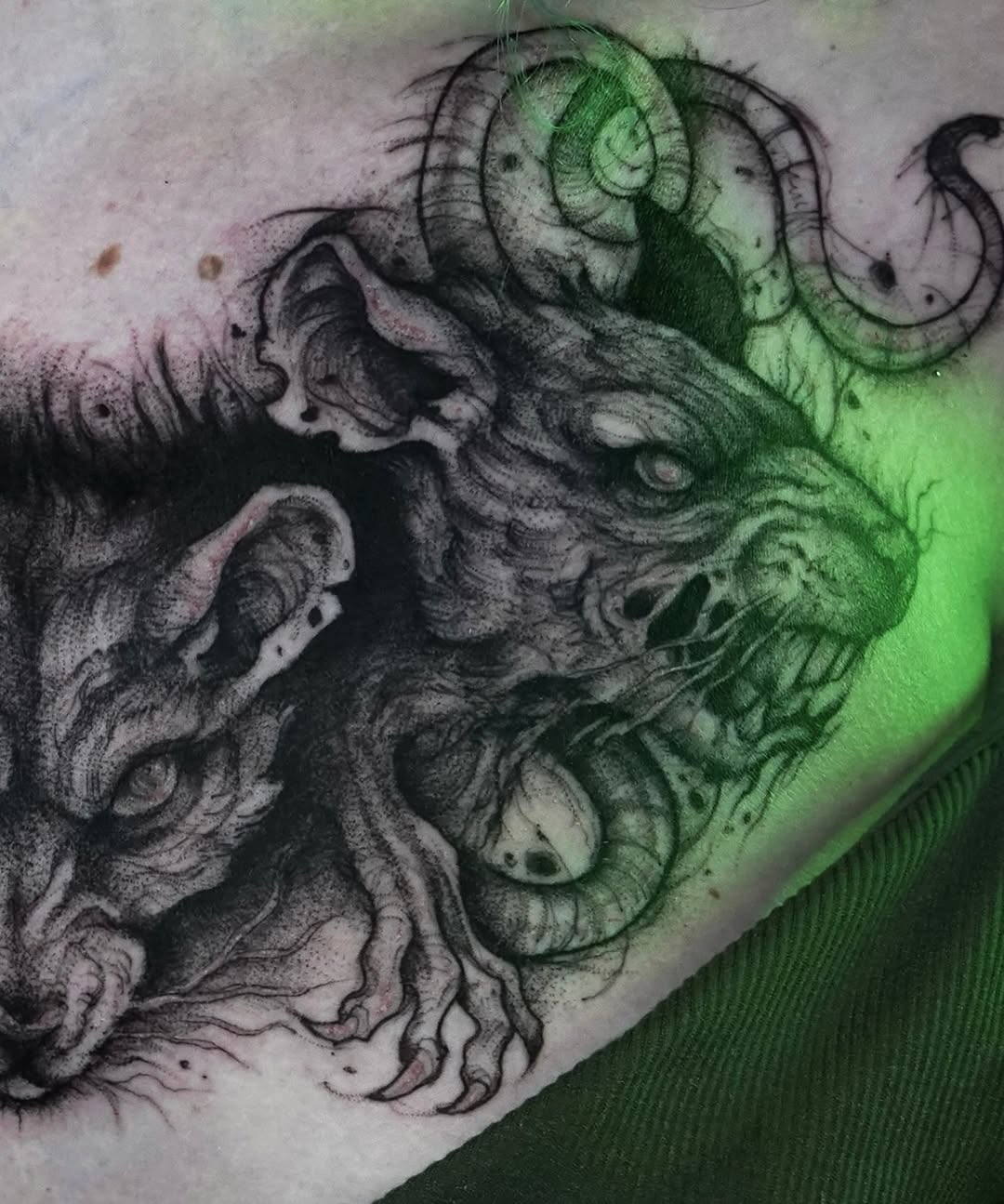 Tattoo by @evi_berry_falcon โ dark_realism, dotwork