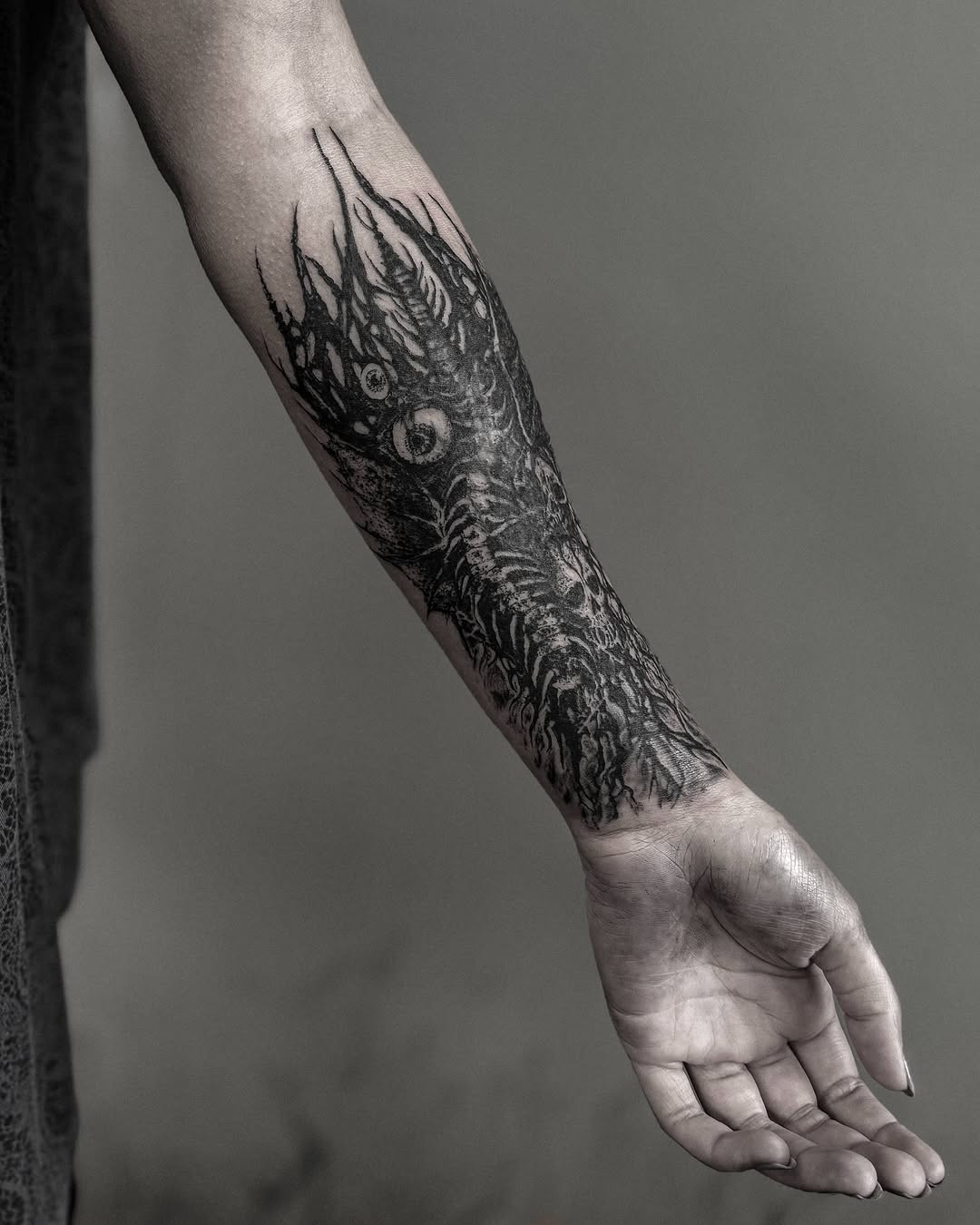 Tattoo by @inkofahma — blackwork, dark_realism