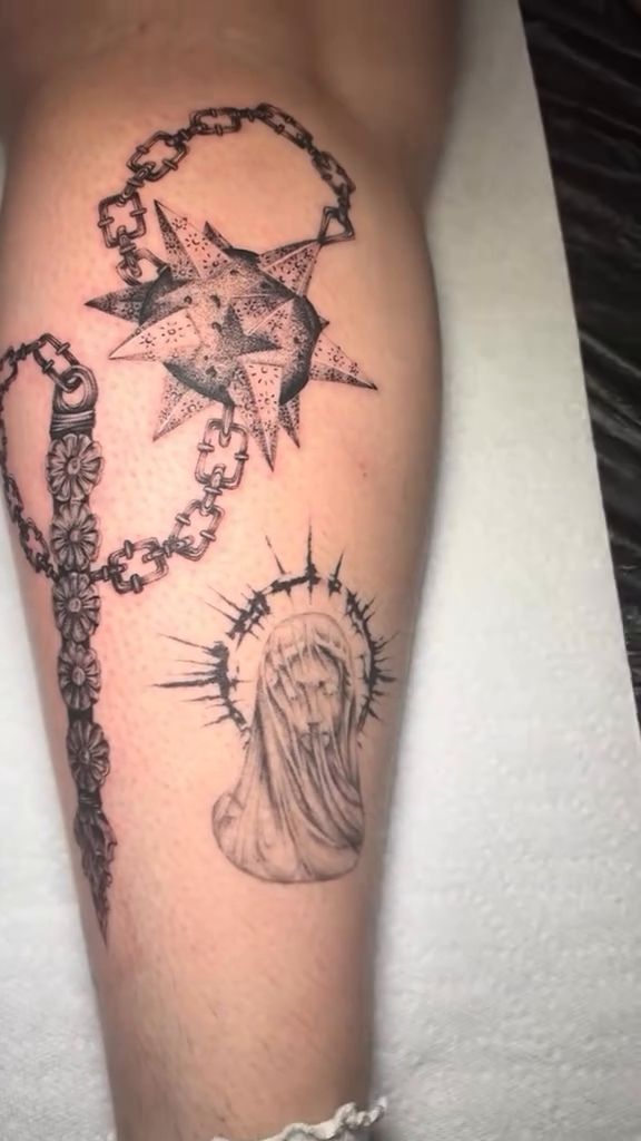 Tattoo by @pacxrat — black_and_grey, chicano