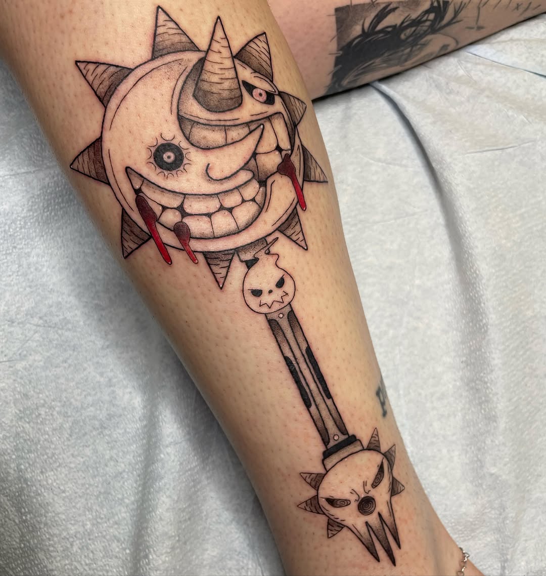 Tattoo by @zetersenn_ink — anime, black_and_grey