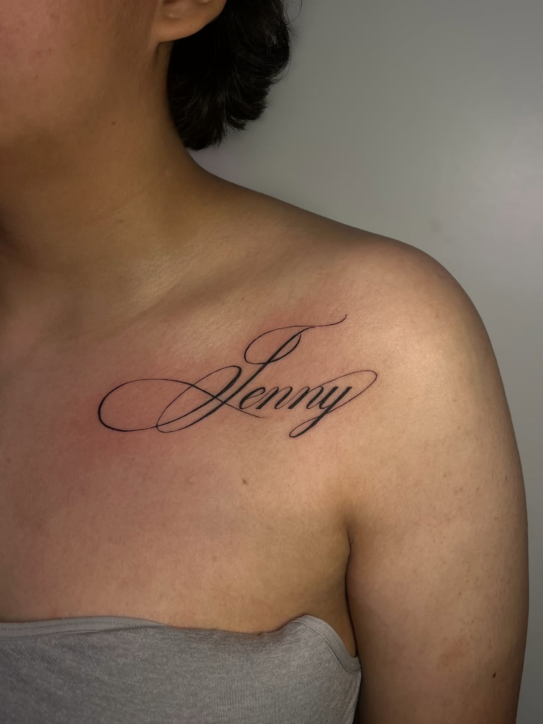 Tattoo by @tattedbymk — lettering_script, fine_line