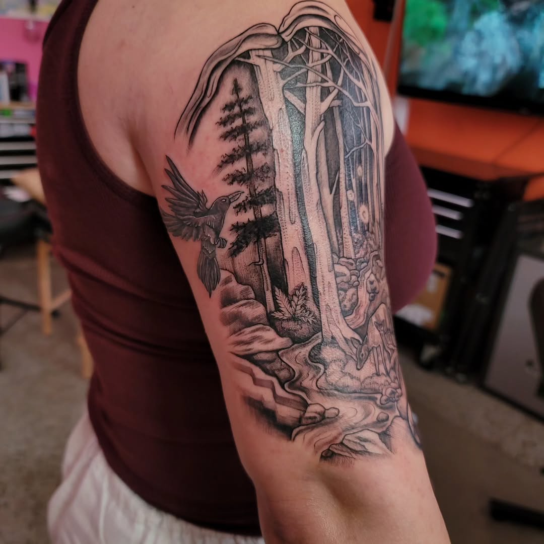 Tattoo by @xxvalhalla_tattoosxx — illustrative, black_and_grey