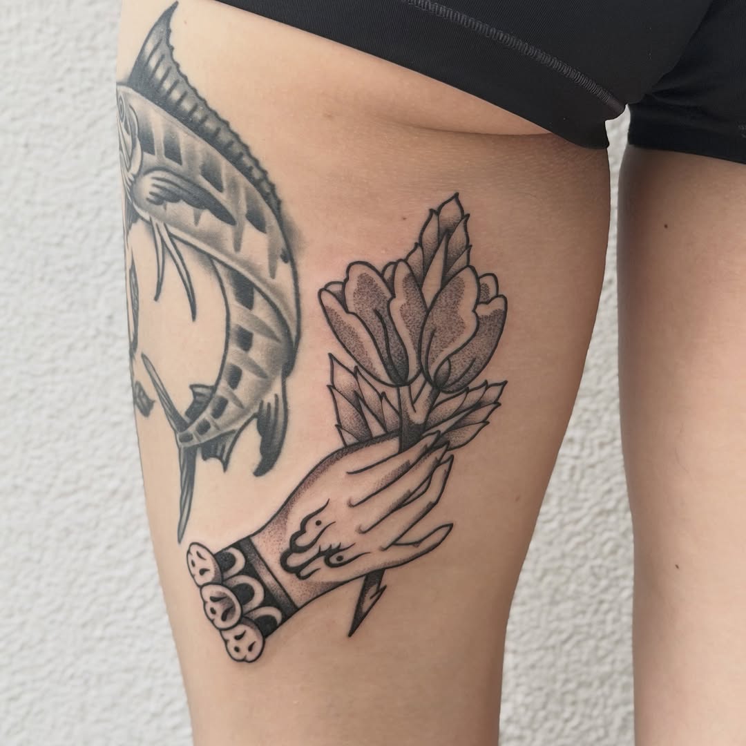 Tattoo by @fleabagtattoos — american_traditional, black_and_grey