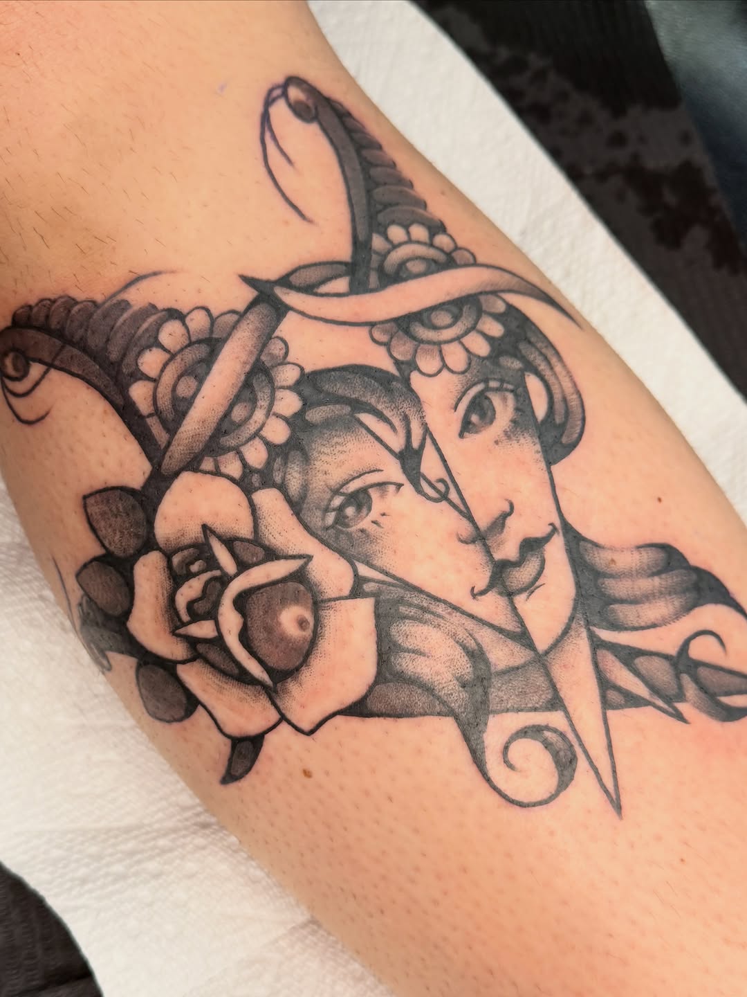 Tattoo by @radrattyripper — black_and_grey, chicano