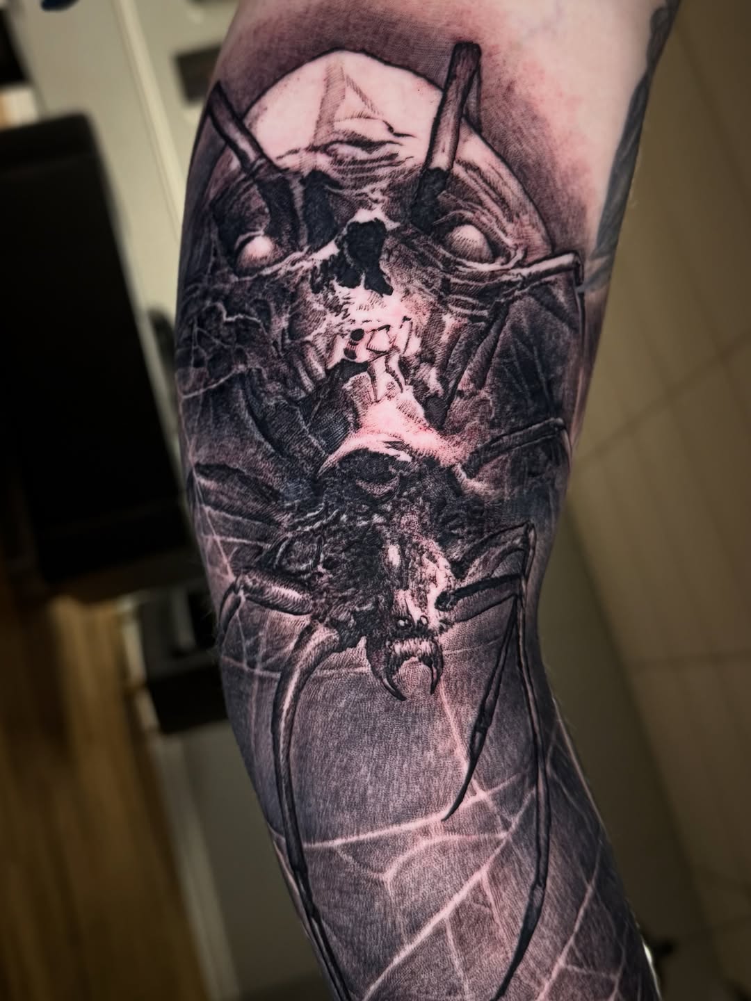 Tattoo by @bigbadwolftattoos — black_and_grey, dark_realism
