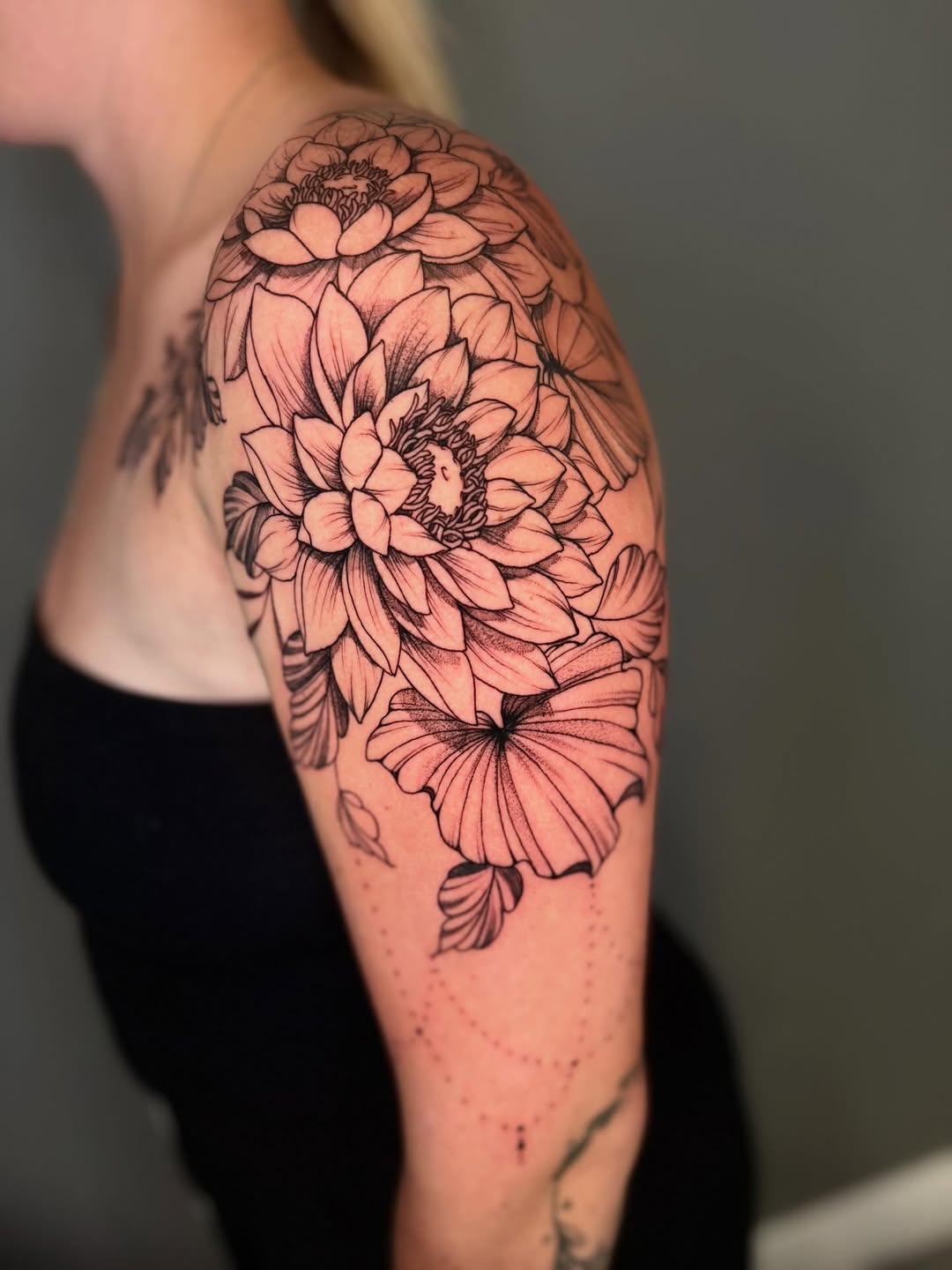 Tattoo by @amberstarrartistry — fine_line, black_and_grey