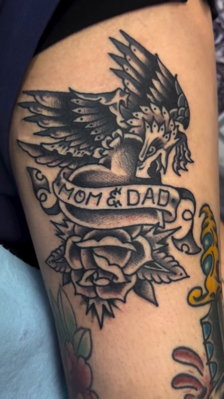 Tattoo by @greenup.tat2 — american_traditional, black_and_grey