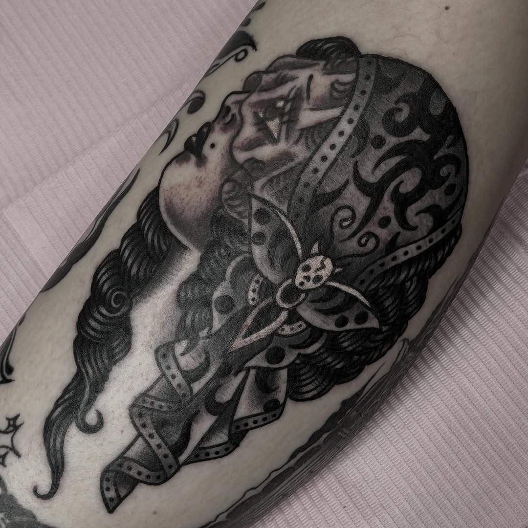 Tattoo by @butterflyveiltatz โ american_traditional, black_and_grey