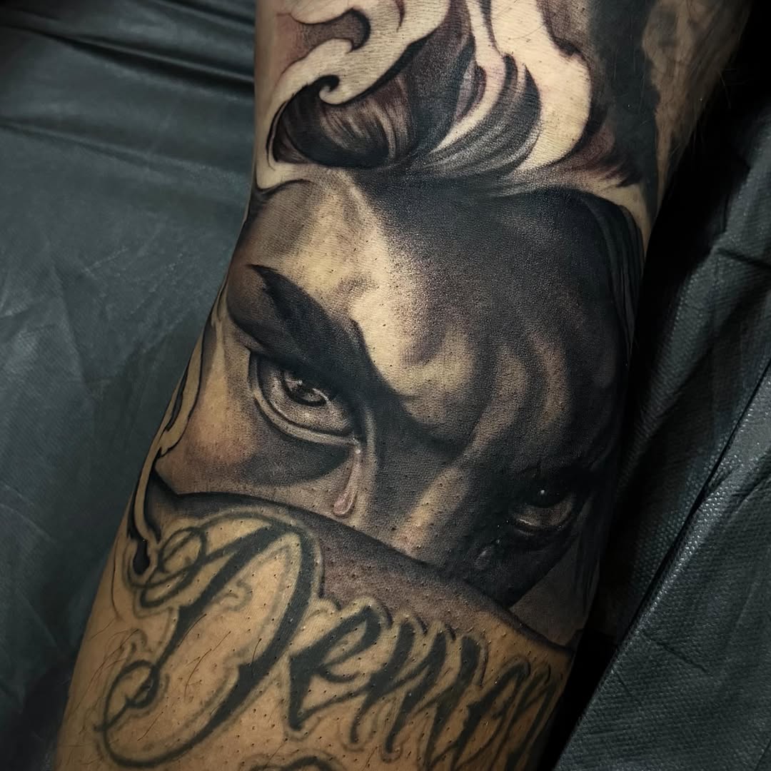 Tattoo by @medusa_michelletattoos — realism, black_and_grey