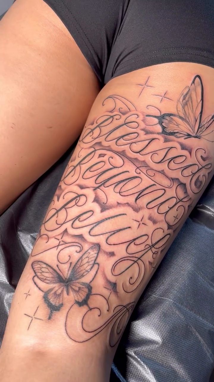 Tattoo by @yungmonalisaofficial — lettering_script