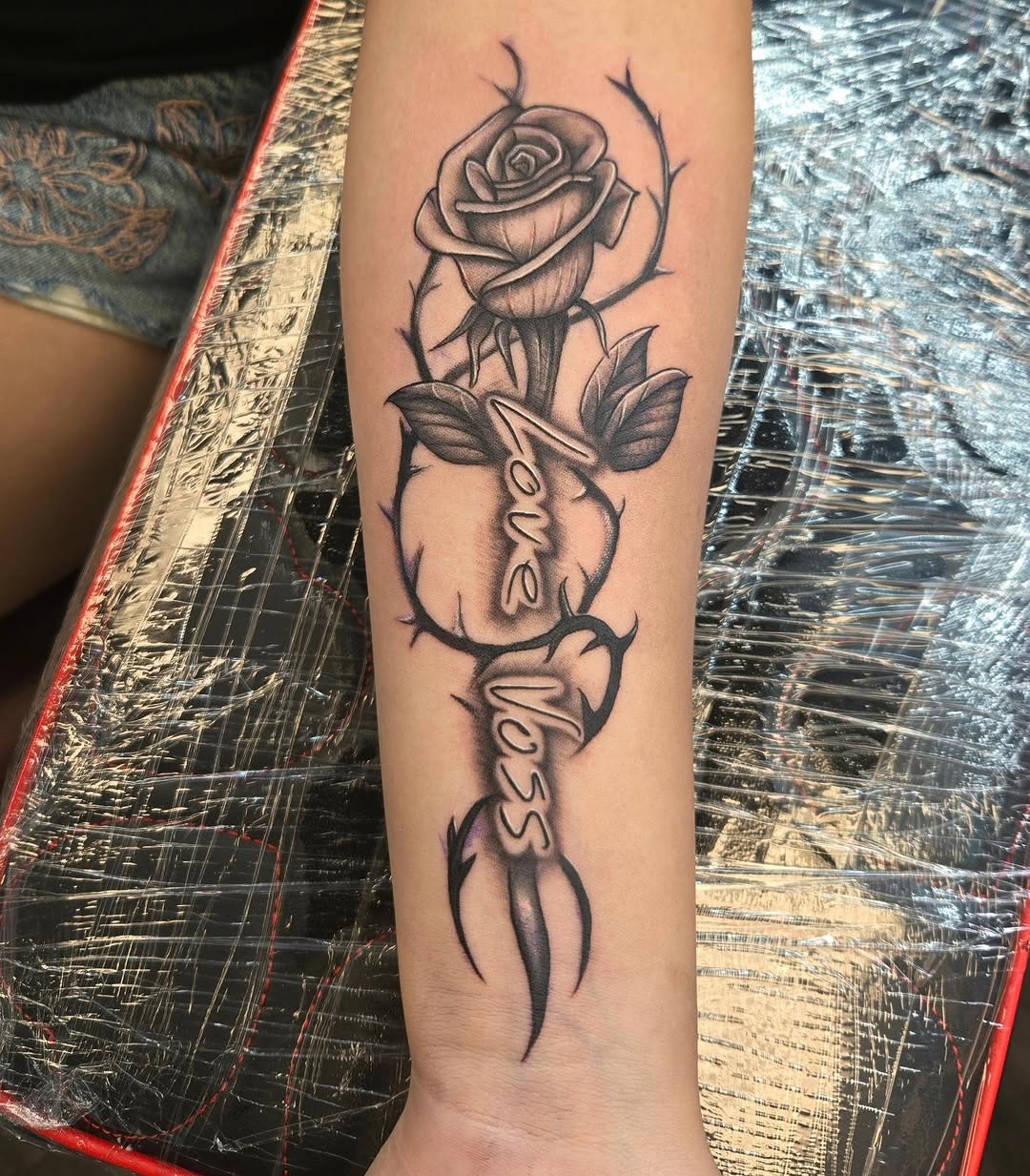 Tattoo by @danielleeink — black_and_grey, lettering_script
