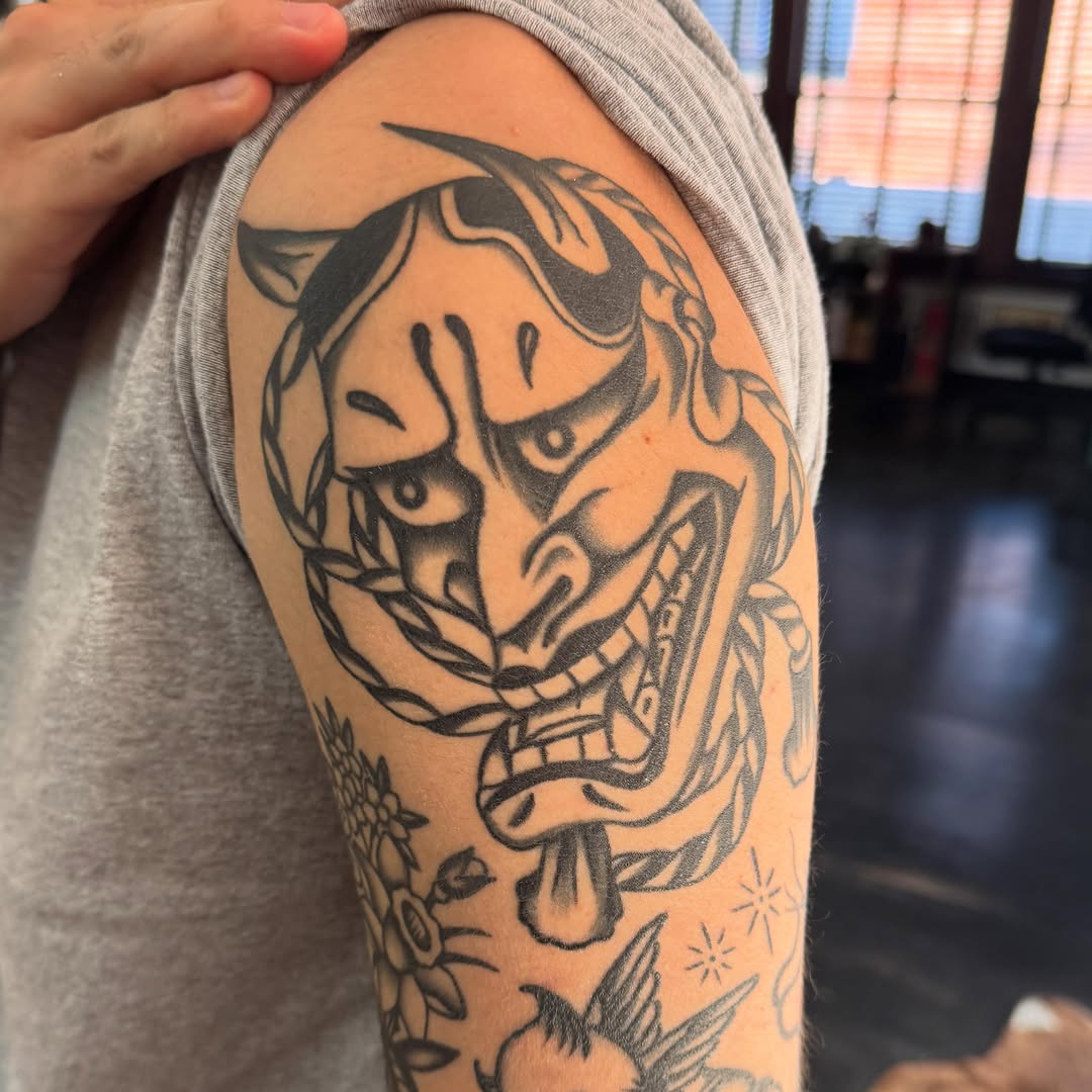 Tattoo by @jordoe.gdt — japanese_irezumi, black_and_grey