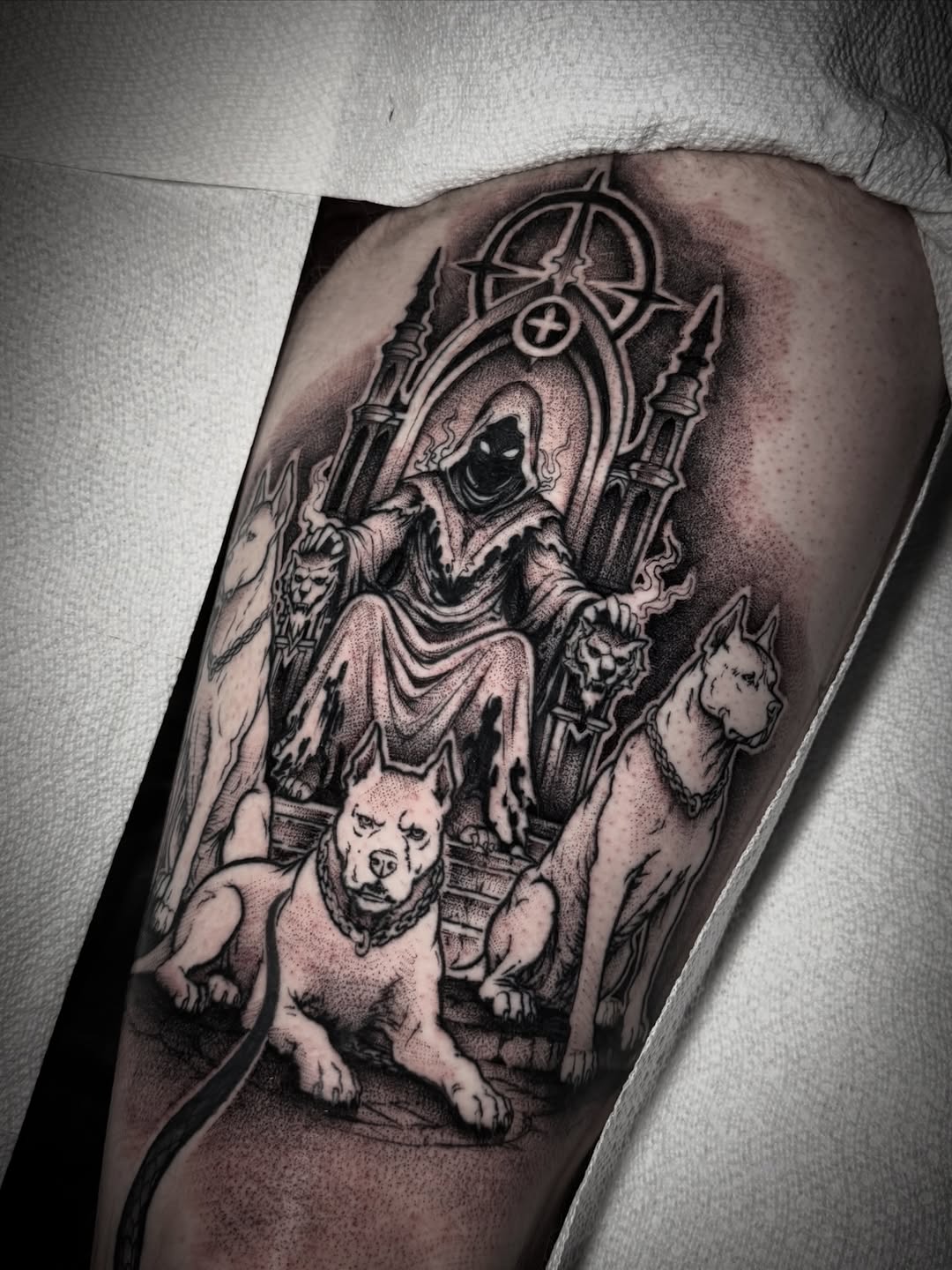 Tattoo by @davidmushaneytattoos — blackwork, black_and_grey