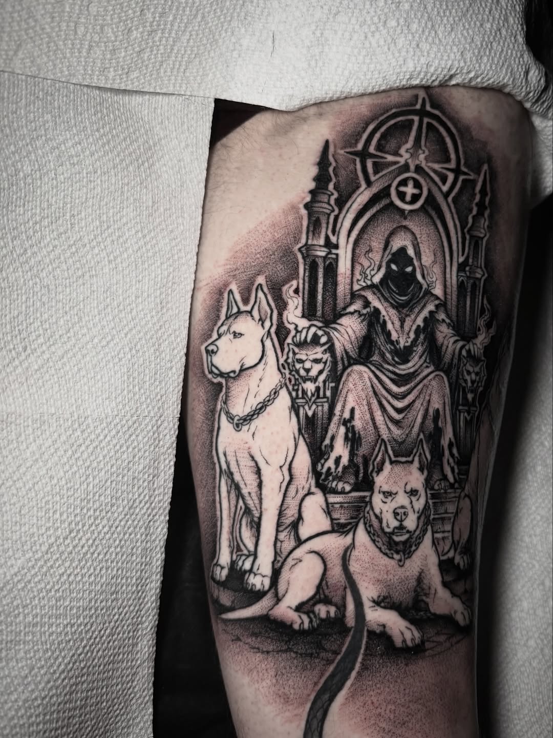 Tattoo by @davidmushaneytattoos — blackwork, illustrative