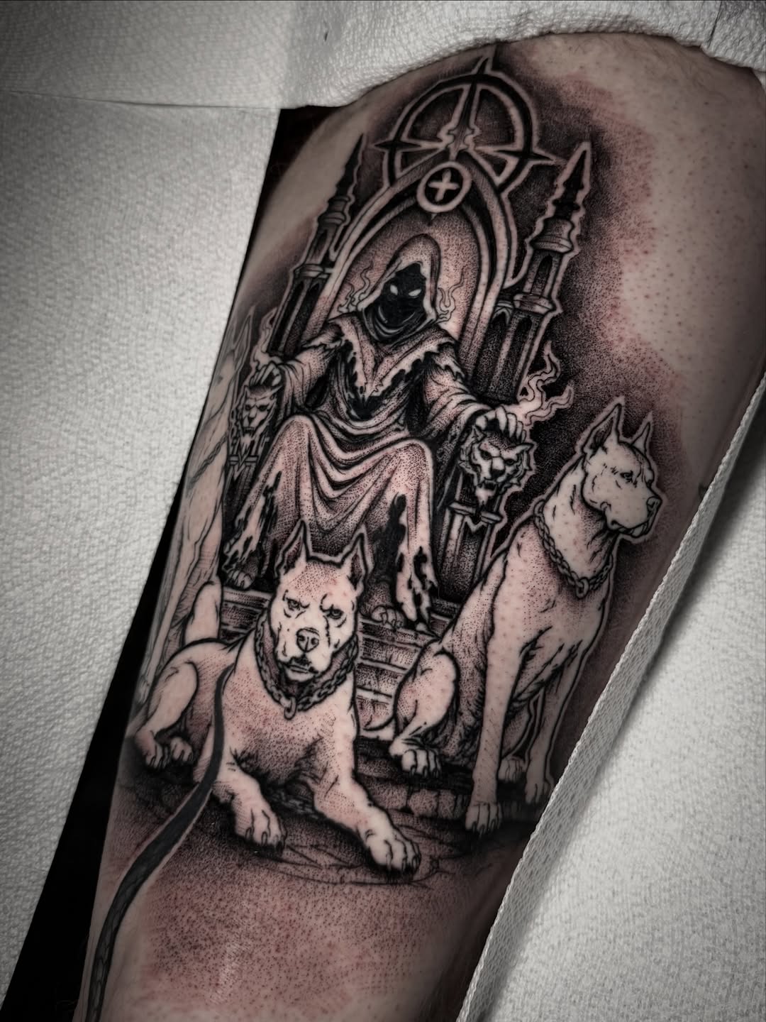 Tattoo by @davidmushaneytattoos — blackwork, dark_realism