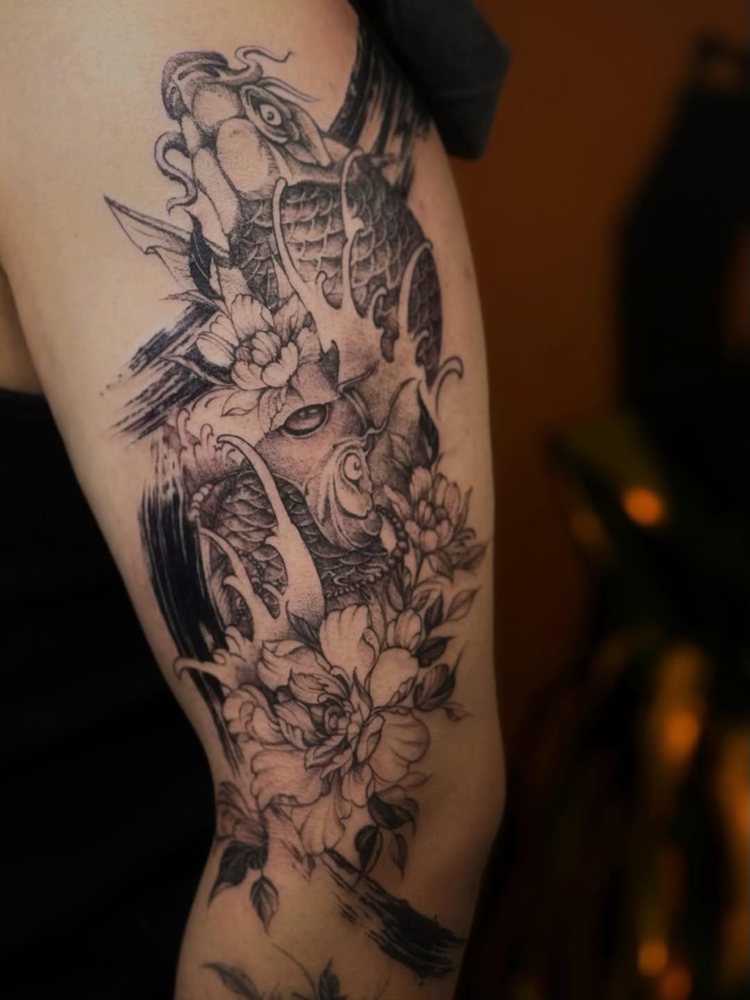 Tattoo by @melvious._.tats β japanese_irezumi, black_and_grey