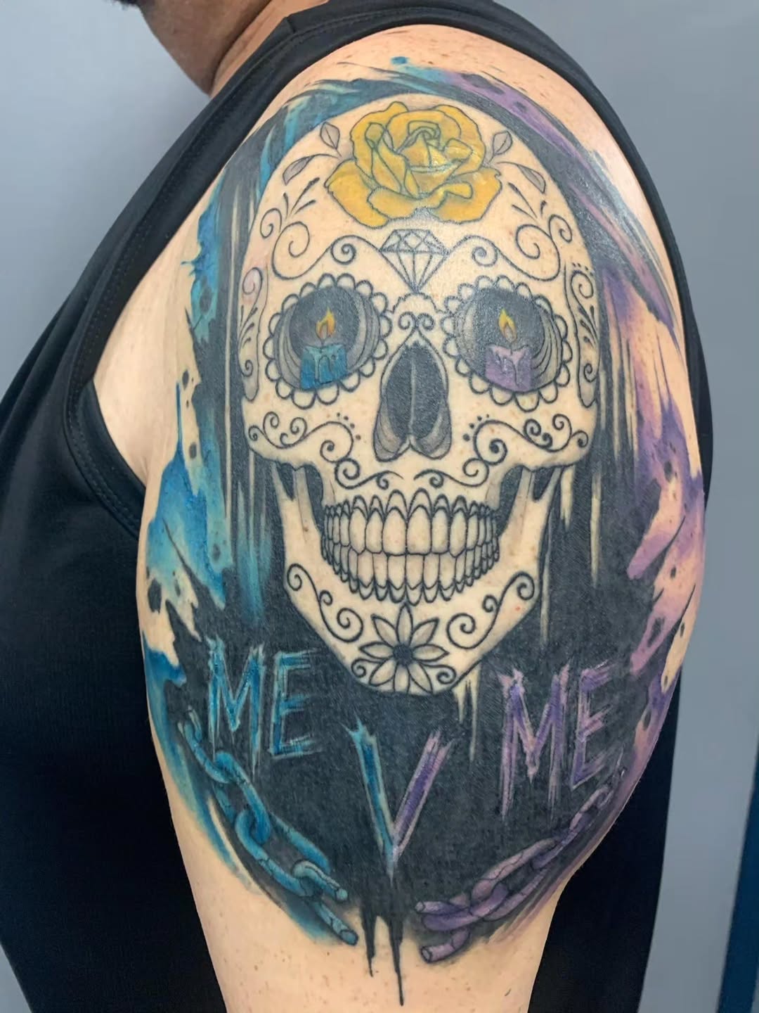 Tattoo by @raw.sun.art — black_and_grey, trash_polka