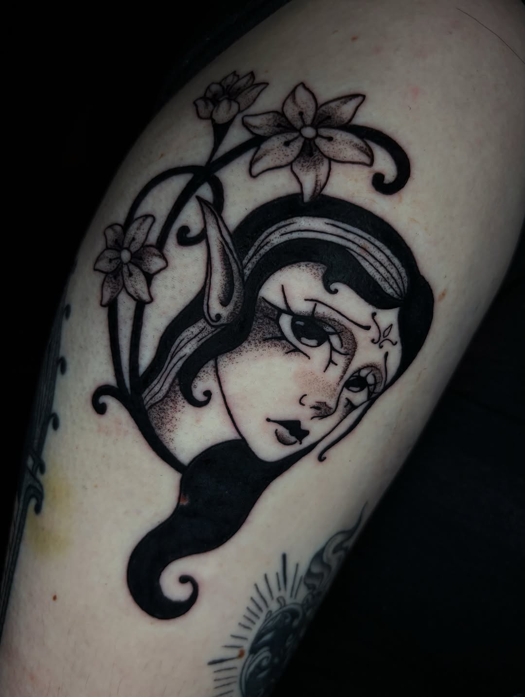 Tattoo by @call.me.crybabyy — neo_traditional, black_and_grey