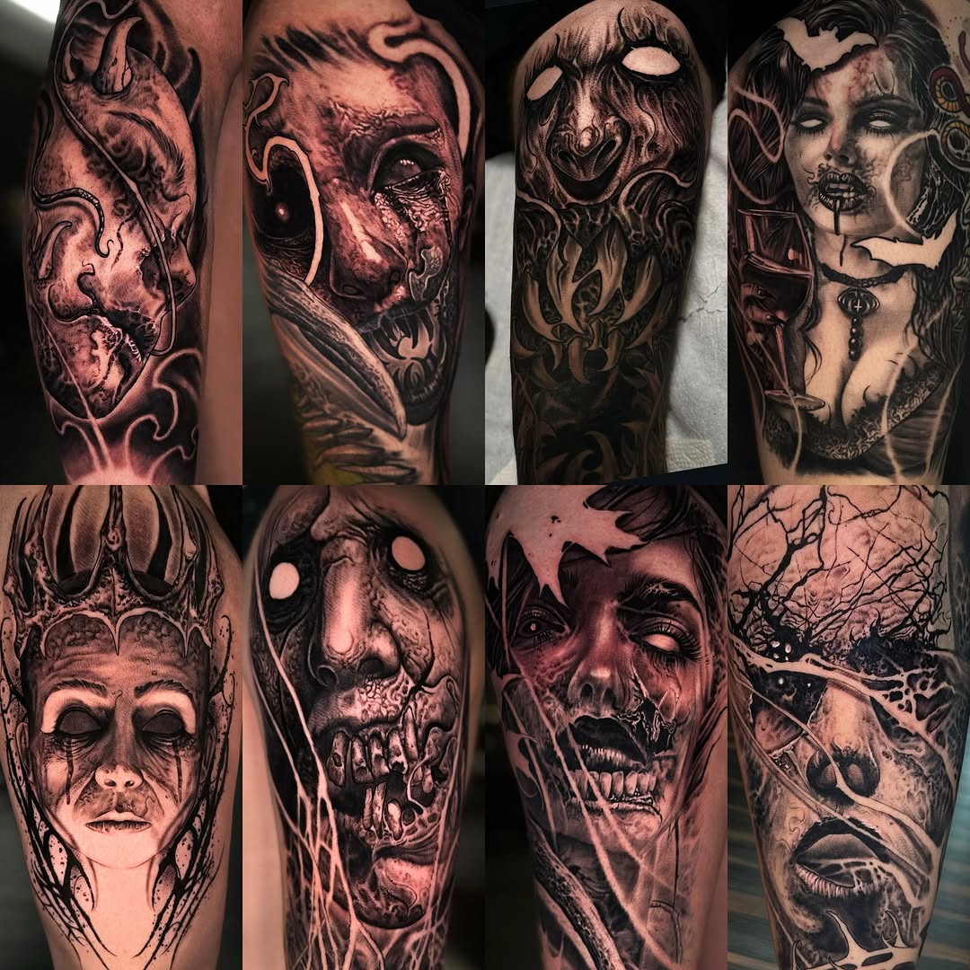 Tattoo by @jessewhitetattoo — dark_realism, black_and_grey
