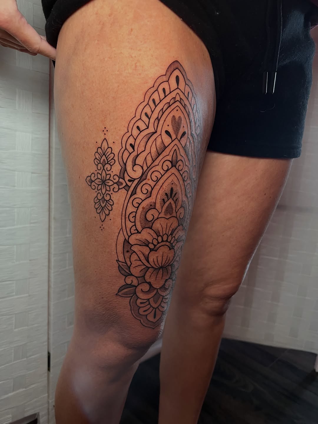 Tattoo by @laurenkelleetattoos — ornamental, dotwork