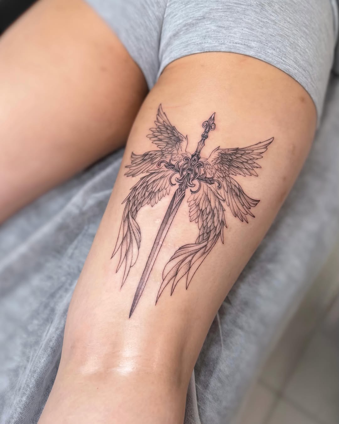 Tattoo by @nganvu.tattoo — fine_line, black_and_grey