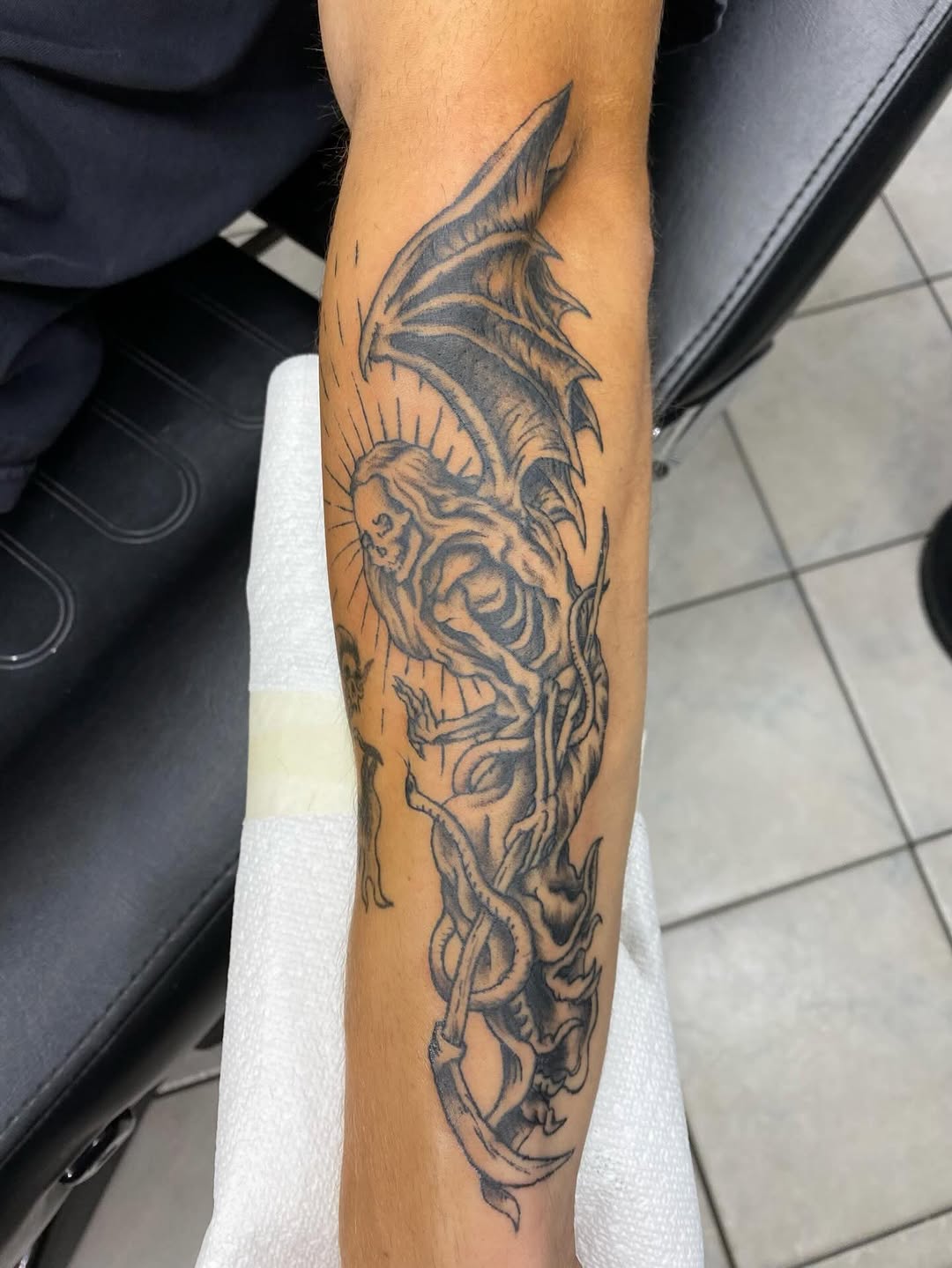 Tattoo by @sc0ttstattoos — dark_realism, blackwork