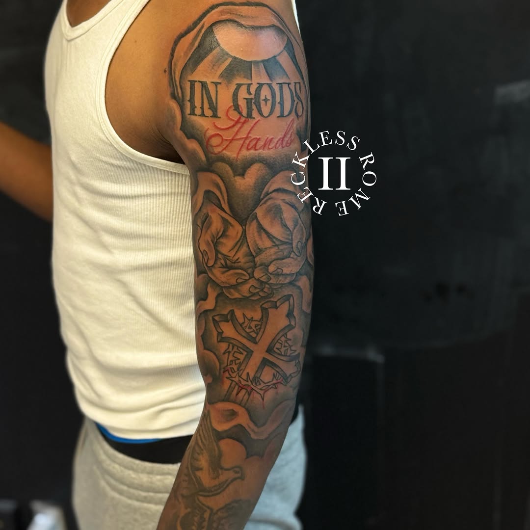 Tattoo by @2reckless__rome — black_and_grey, lettering_script