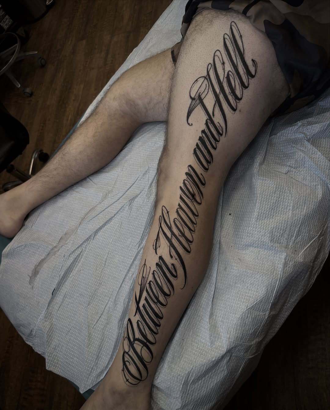 Tattoo by @rebelizms — lettering_script, black_and_grey